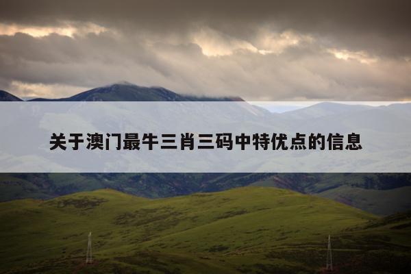 关于澳门最牛三肖三码中特优点的信息